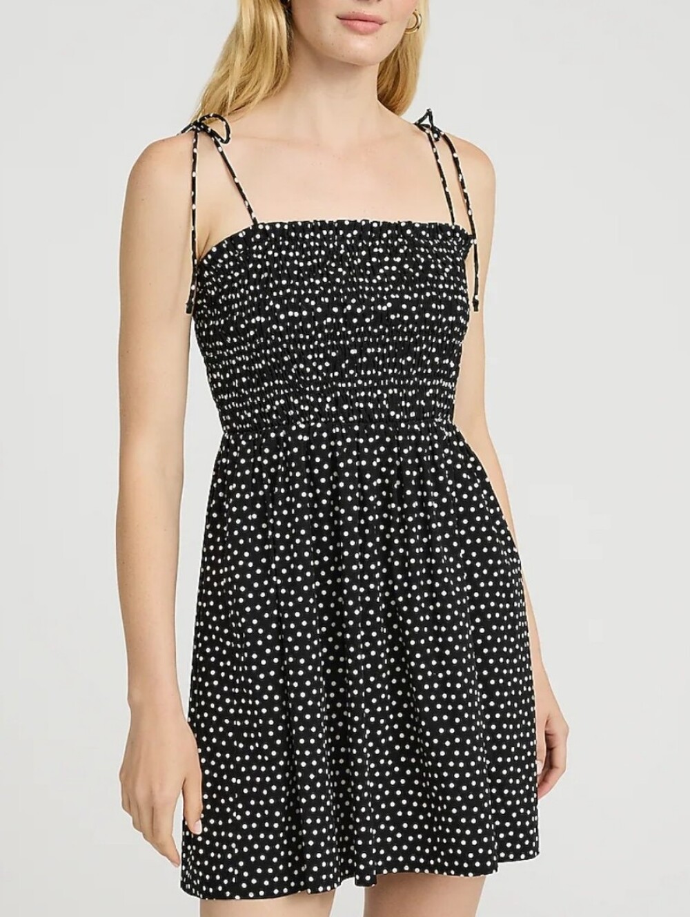 Express Fit & Flare Polka Dot Tie Straps Smocked Dress - BxW Size L